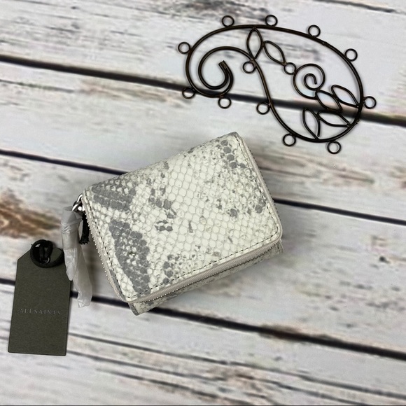 All Saints Handbags - Allsaints Wallet Bede Leather White Snakeskin